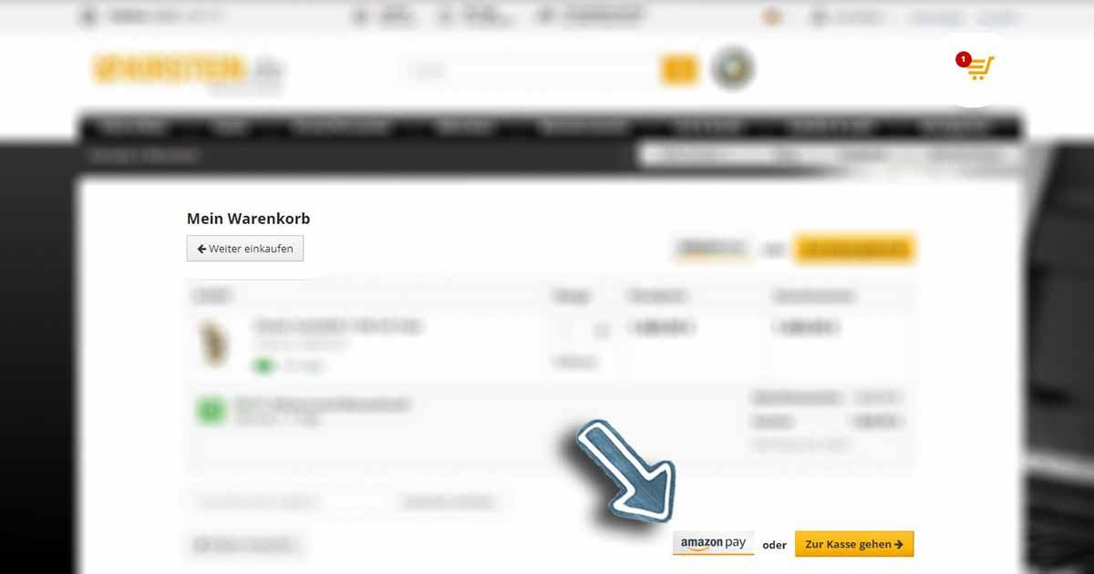 Wenn Du Dich im Warenkorb befindest, klicke auf „Amazon Pay“.