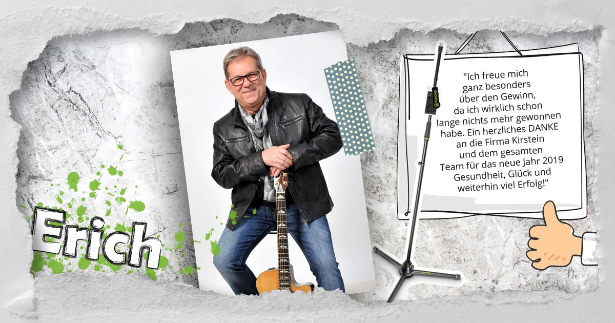 Der Sänger und Entertainer Erich Frei aus der Steiermark hat einen Gravity Mikrofonständer gewonnen.