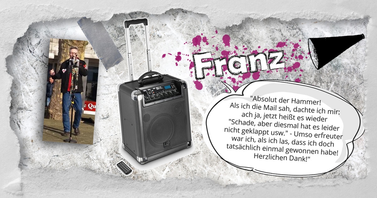Franz aus Nordrhein-Westfalen hat die Komplettanlage Roadjack 10 von LD-Systems gewonnen.