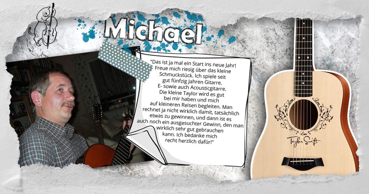 Michael aus dem Bergischen Land hat eine Taylor TSBT-e Westerngitarre gewonnen.