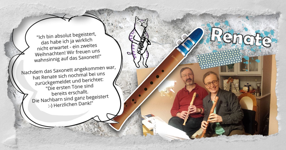 Renate aus Wien spielt Flöte und hat ein Jupiter Saxonett gewonnen.