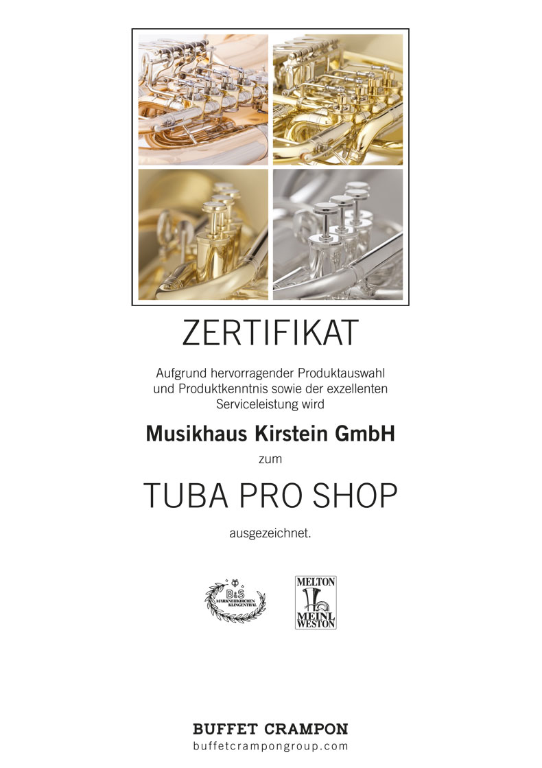 Zertifikat Buffet Crampon Tuba Pro Shop