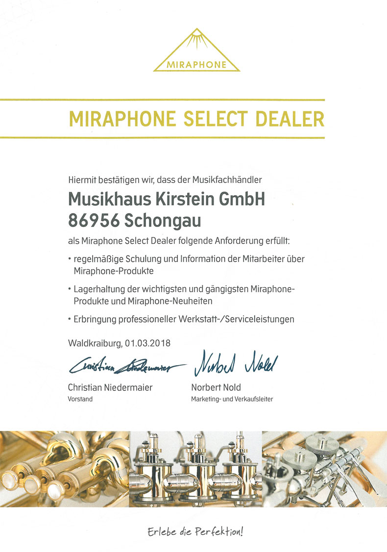 Zertifikat Miraphone Select Dealer