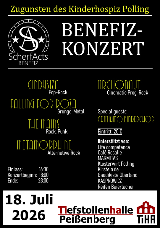 Flyer für das Benefizkonzert ScherfActs zugunsten des Kinderhospiz Polling