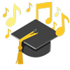 Emoji von einem Absolventenhut um zu verdeutlichen, dass Musik Bewegungsabläufe und Feinmotorik trainiert