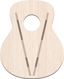 View of the scalloped V-Class Bracing of the Taylor Guitars Next Generation acoustic guitars for even deeper, more powerful frequencies