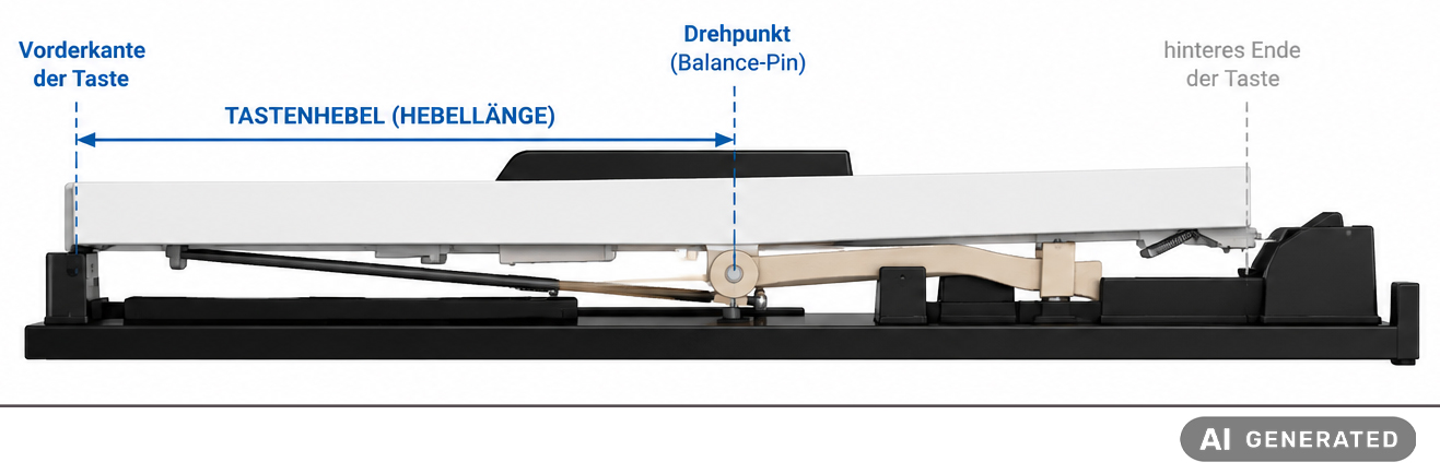 Grafische Darstellung: Länge des Tastenhebels bei Digitalpianos