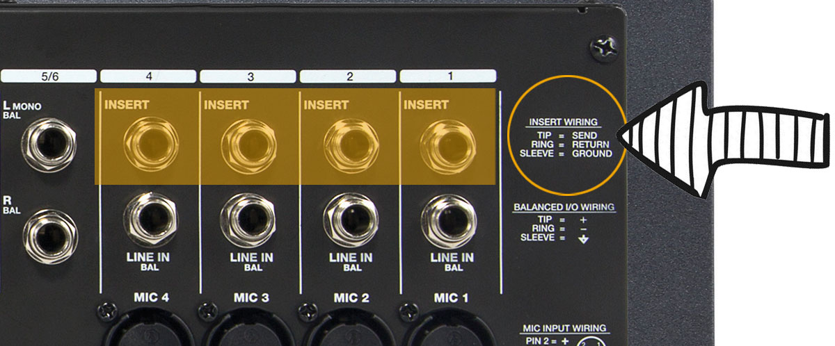 TRS-Inserts beim 10-Kanal-Rackmixer Alesis MultiMix 10 Wireless.