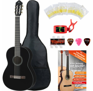 Yamaha C40 BL Guitarra clásica color negro (Incluidos funda, afinador y  cuerdas)