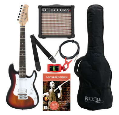 Rocktile Guitarra eléctrica Sphere Junior 3/4 sunburst (con amplificador,  cable y correa)