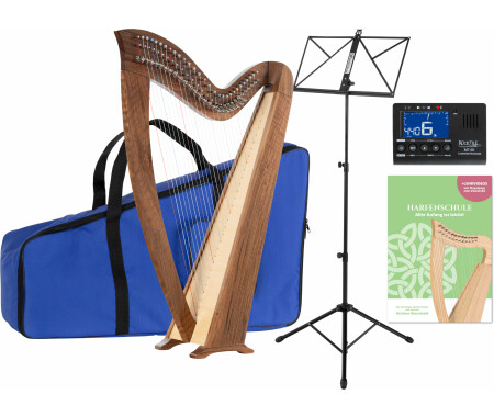 Harpe Celtique Classic Cantabile H-22 WN - 22 Cordes Mi Bémol Majeur, Bois Noyer, Mécanique à Leviers, Housse Incluse - 83,5 Cm
