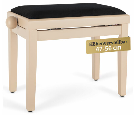 Banc De Piano Classic Cantabile En Hêtre - Réglable 47-56 Cm, Siège Velours Large 55x32 Cm, Stable Et Confortable