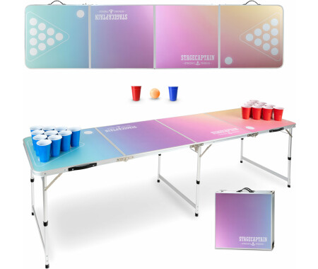 Mesa De Beer Pong Club – Set Completo Con 100 Vasos Y 6 Pelotas – Estructura De Aluminio Plegable Y Tablero De MDF De 5 Mm – Montaje Rápido