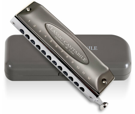 Armónica Cromática Classic Cantabile CH-48 En Do - 48 Lengüetas, Para Músicos Principiantes Y Profesionales, Incluye Estuche