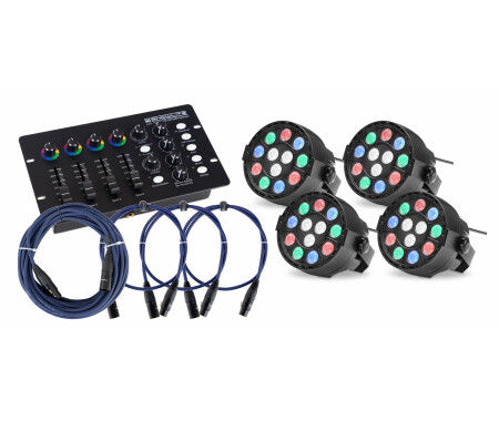 4x Showlite SPS-121 LED Smart Party Spot im Set mit DMX Controller und Kabel