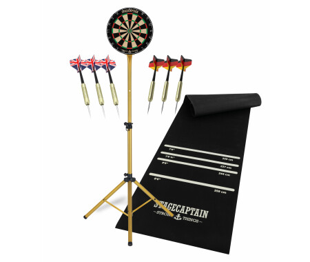 Stagecaptain DBS-1715 BullsEye Pro Dartscheibe + Ständer und Matte Set Gold
