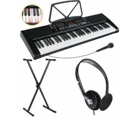 McGrey LK-6150 61 Toetsen Keyboard Set - Instapmodel Keyboard met 61 Verlichte Toetsen - 255 Sounds en 255 Ritmes - Geïntegreerde MP3-Player - Inclusief Standaard en Kruk - Zwart