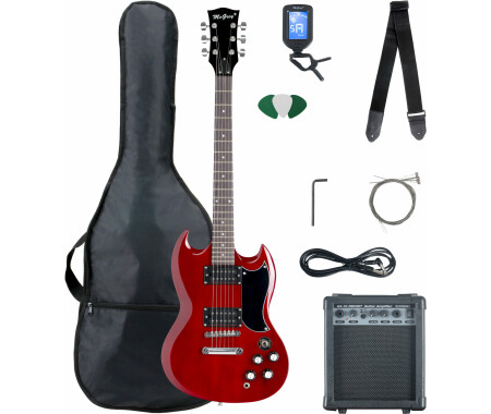 McGrey Rockit E-Gitarre Double Cut-Komplettset Cherry Red