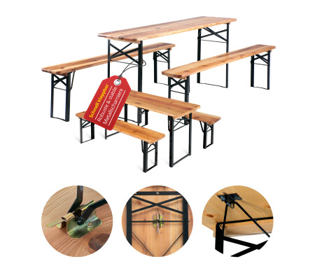 Garniture De Bière En Bois Pliante - Table + 2 Bancs - 170 Cm - Style Biergarten - Pour Intérieur Et Extérieur - 9