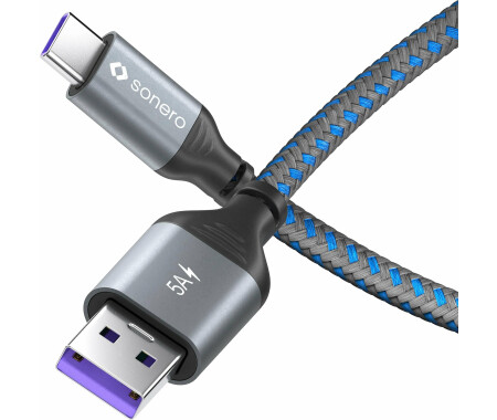 Sonero® USB-C Auf USB-C Kabel, 4K 60Hz Bildübertragung, USB 3.2 Gen 2, DP Alt Mode, 10 GB/s Datenübertragung, 5A/20V/100W Mit E-Marker Chip, Grau/blau, 1,00 M