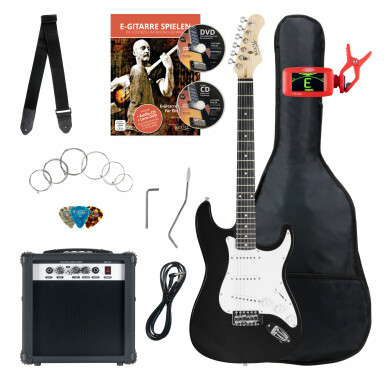 Rocktile Pack guitarra eléctrica ST negro (incl. ampli, funda, afinador,  cable, correa, cuerdas)