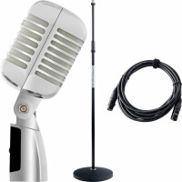 Pronomic DM-66S Microphone Dynamique Elvis Argent/Blanc Set 