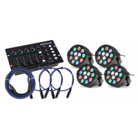 4x Showlite SPS-121 LED Smart Party Spot en Set con Controlador DMX y Cable 