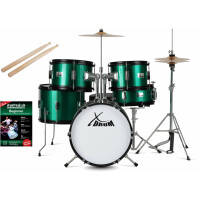XDrum Junior Pro Kinder Drumstel Emerald Green Sparkle incl. School 