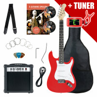 Pack Rocktile Banger's Set Guitares Électriques Red incl. Ampli, Housse, Accordeur, Câble, Sangle, Cordes et Cours incl. CD/DVD 