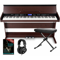 FunKey DP-88 II Digital Piano Brown Set with Keyboard Bench, Headphones, and Piano School 