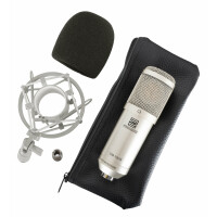 Pronomic CM-100S Micrófono de Estudio de Gran Diafragma Incluye Soporte Antivibración y Paraviento Plata 