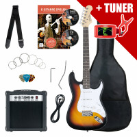 Pack Rocktile Banger's Set Guitares Électriques Sunburst incl. Ampli, Housse, Accordeur, Câble, Sangle, Cordes et Cours incl. CD/DVD 