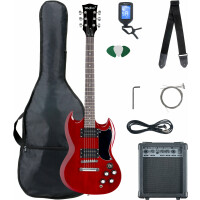 McGrey Rockit Guitarra Eléctrica Double Cut Set Completo Cherry Red 
