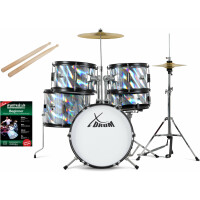 XDrum Junior Pro Kinderdrumstel Laser Silver incl. School 