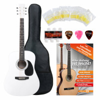 Classic Cantabile Westerngitarre Starter-Set incl. ensemble d'accessoires 5 pièces blanc 