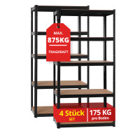 Stagecaptain Heavyrack Scaffale da Magazzino Ripiani in Legno Nero, max. 875 kg Set da 4 