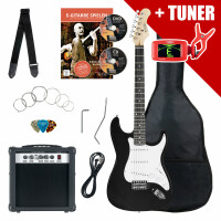 Pack Rocktile Banger's Set Guitares Électriques Noir incl. Ampli, Housse, Accordeur, Câble, Sangle, Cordes et Cours incl. CD/DVD 