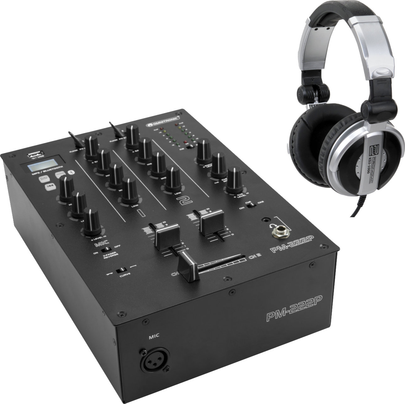 Omnitronic PM-222P 2-Kanal-DJ-Mixer mit Player Set