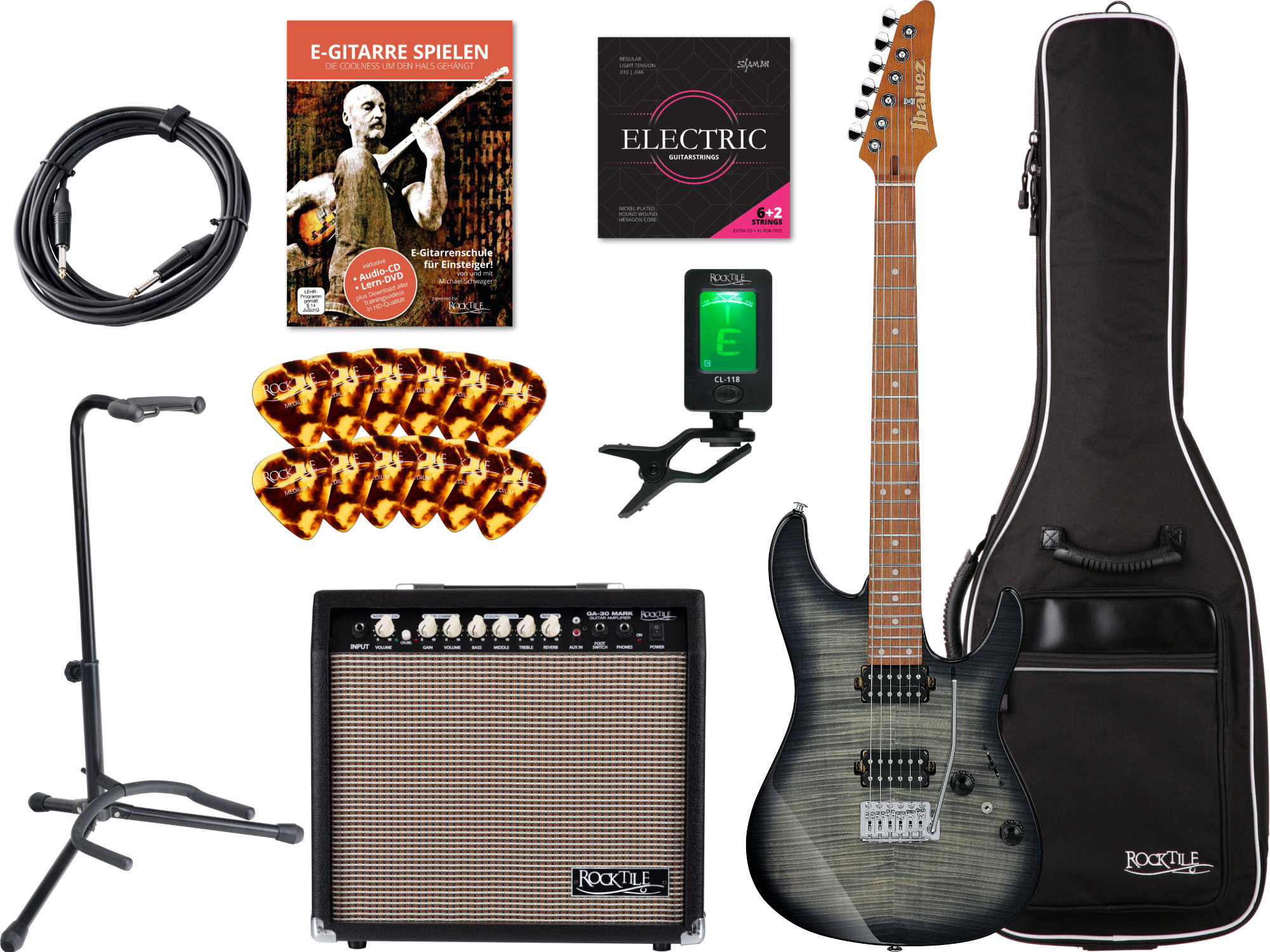 Ibanez AZ24S1F-TKS Standard E-Gitarre Transparent Black Sunburst Set
