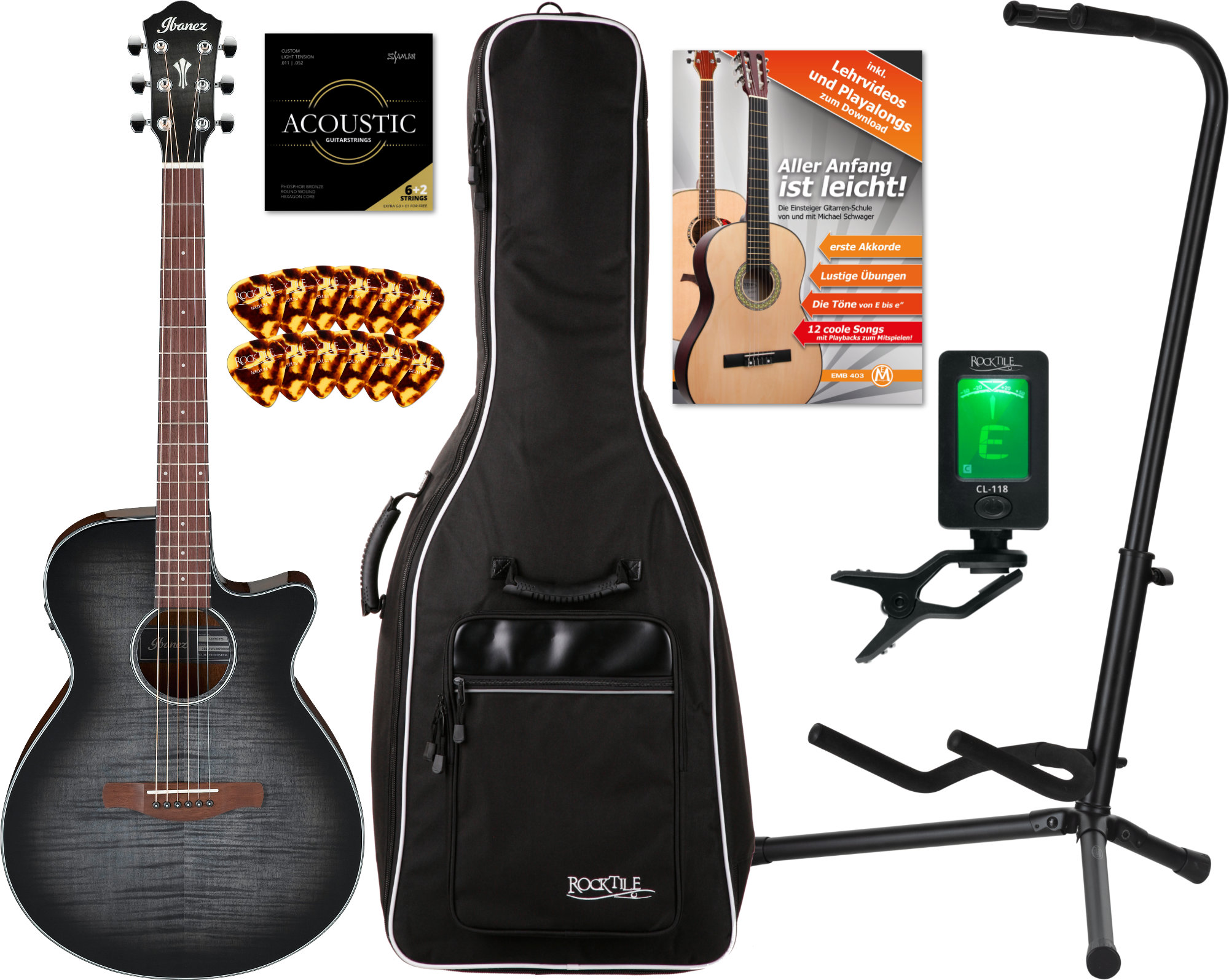 Ibanez AEG70-TCH Transparent Charcoal Burst Starter Set