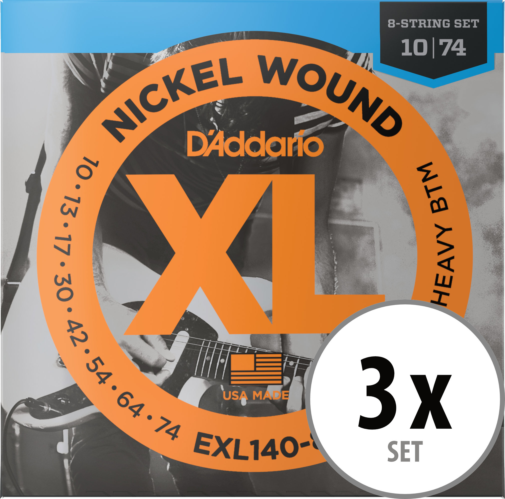 D'Addario EXL140-8 Light Top/Heavy Bottom 8-String 3x Set