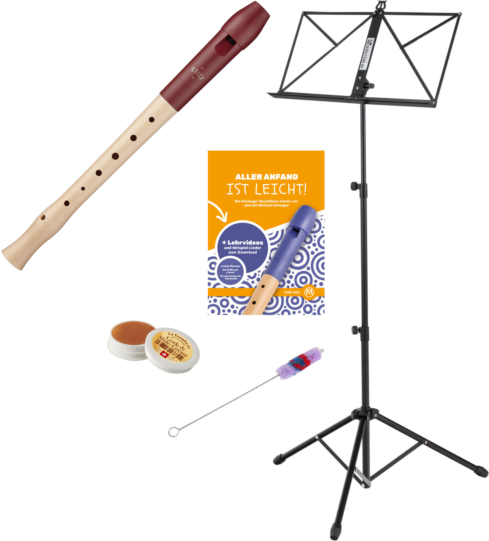 Moeck Blockflöte 1020 Flauto 1 Plus Deutsch Rot Set
