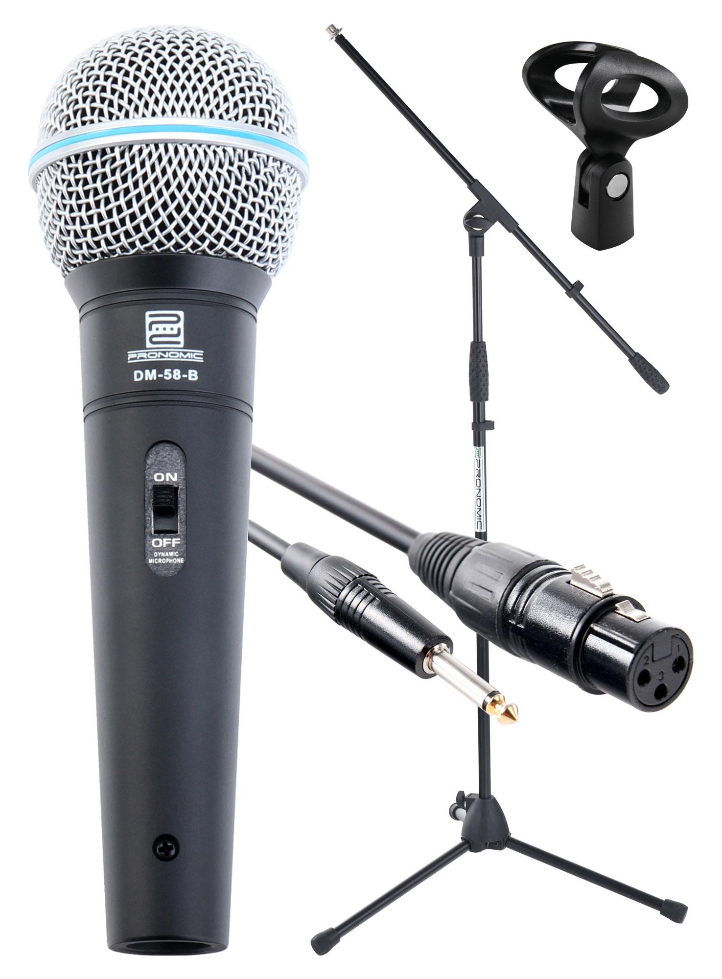 Microphone Dynamique DM-58-B - Set Starter Avec Pied Et Câble XLR 5m - Supercardioïde, Anti-pop - Pour Chant, Parole, DJ, Beatbox