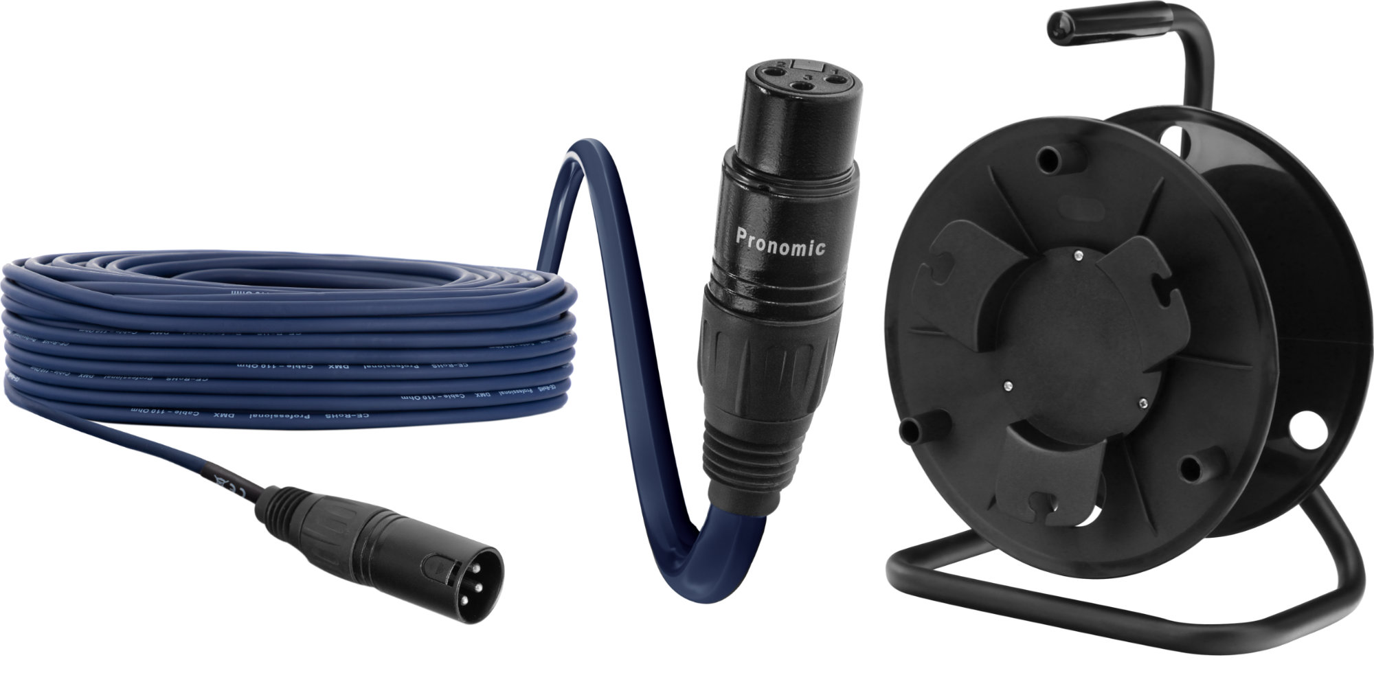 Câble DMX 50m Pronomic Stage Avec Dévidoir | Contacts Dorés, Blindage Cuivre | Pro Audio, Scène, éclairage