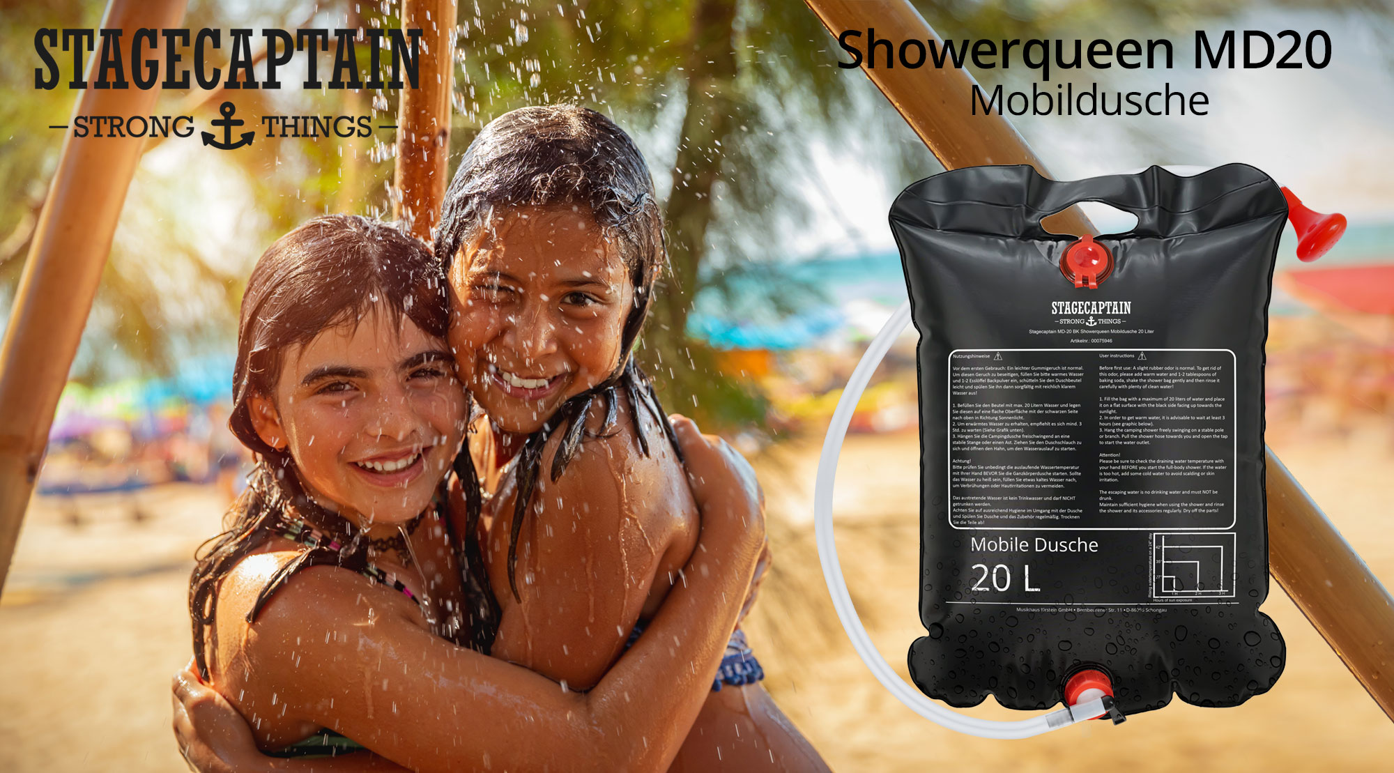 Douche Solaire Mobile Stagecaptain 20L – Pour Camping, Jardin, Festival – Chauffe Au Soleil, Portable