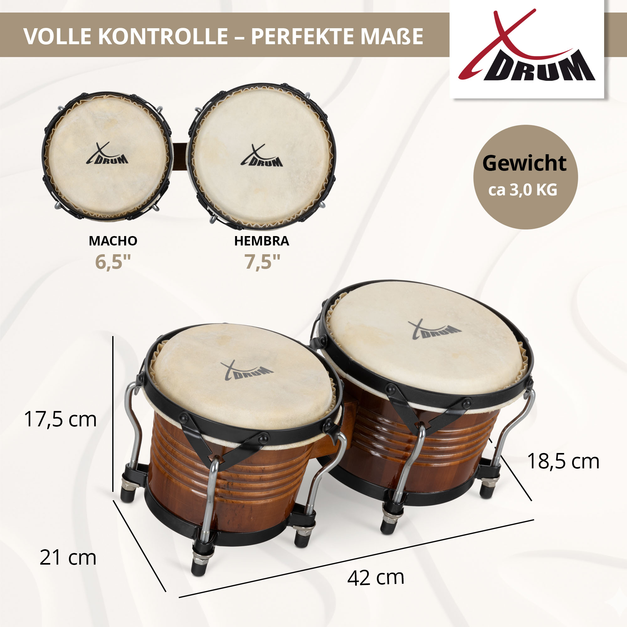 XDrum Bongo Pro Tobacco Sunburst SET incl. pied de bongos