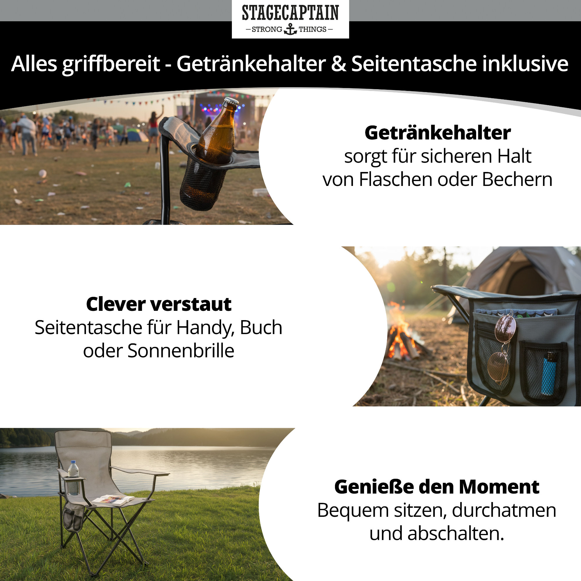 Stagecaptain Campingstuhl CSF-600 Nick Campingsessel mit Fußstütze