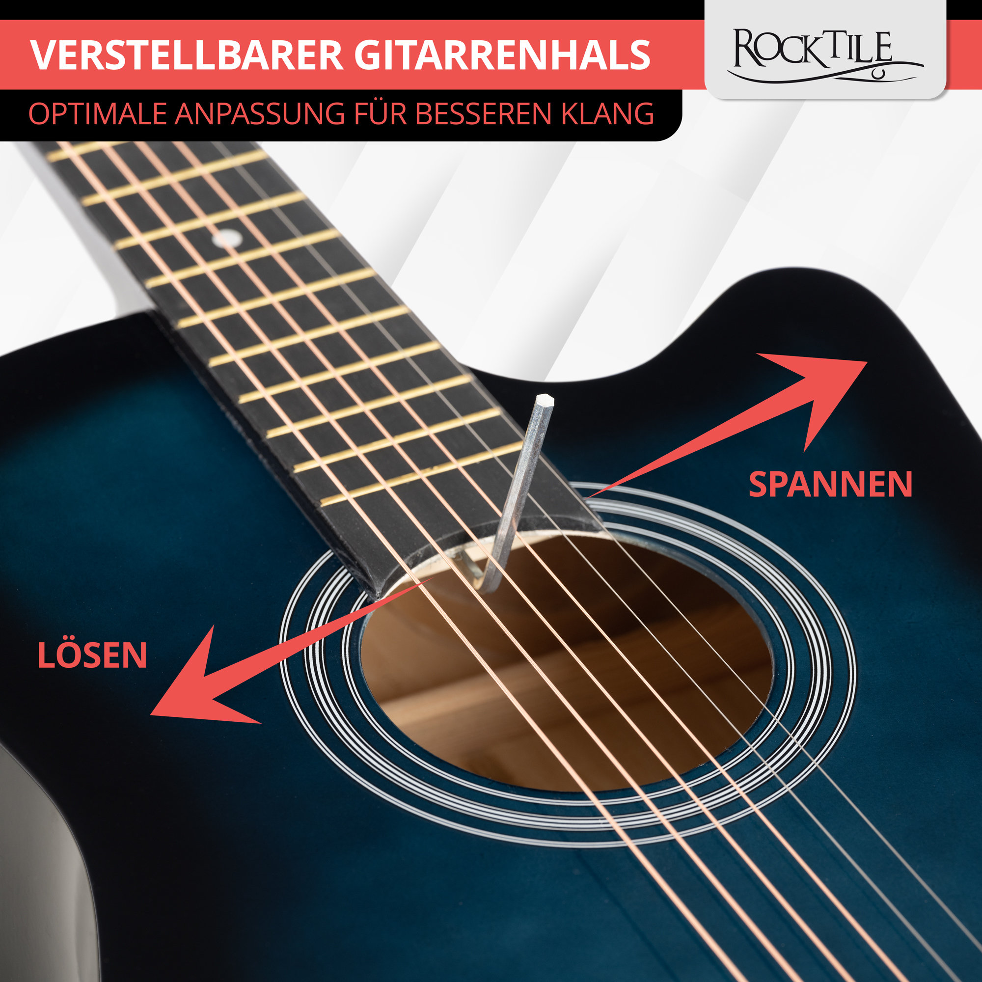 Guitare Folk Slim Line Rocktile - Redburst - Petit Format - Pour Débutants, Enfants Et Femmes - Avec Étui Et Accessoires