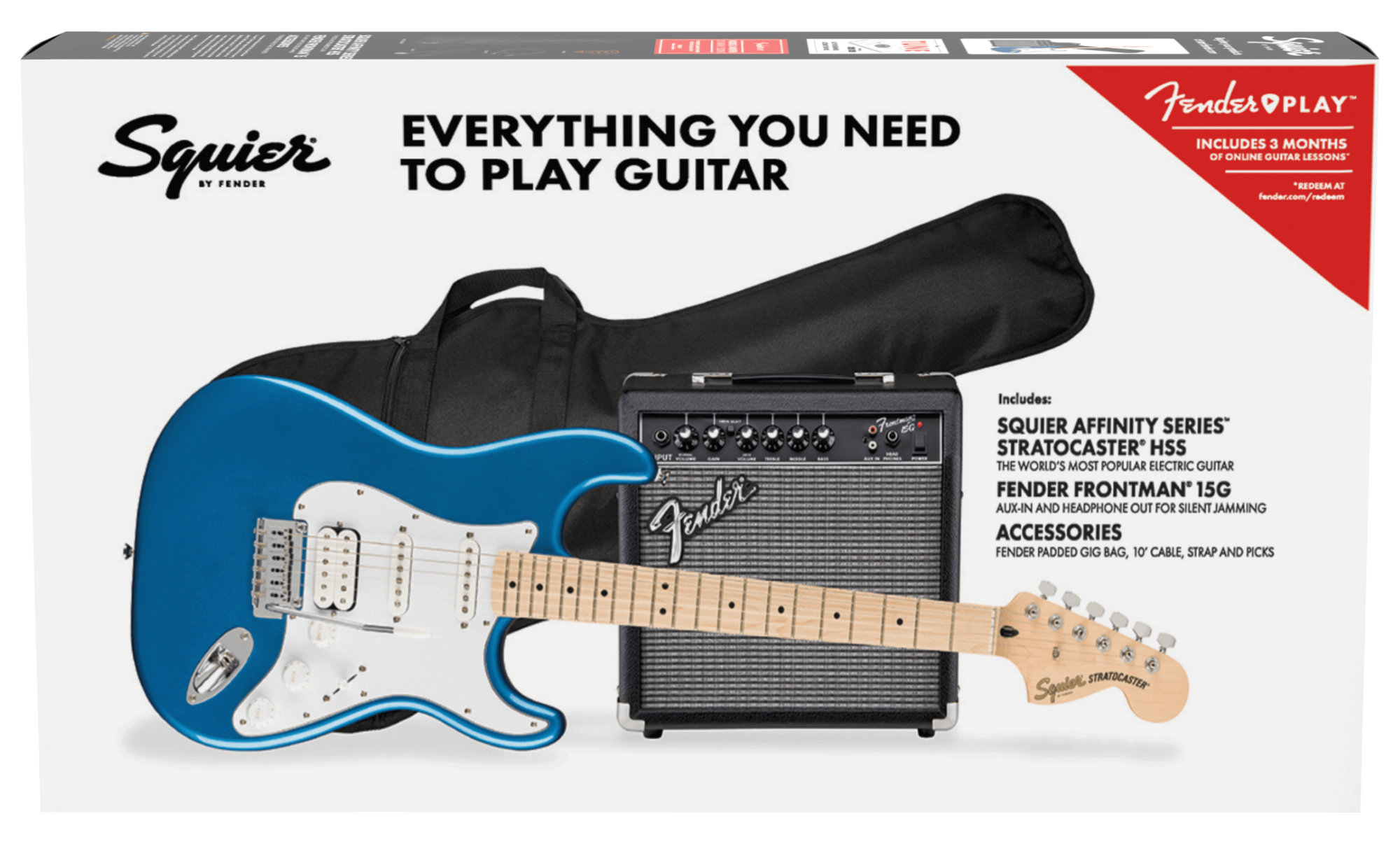 Squier Affinity Strat HSS Lake Placid Blue Pack