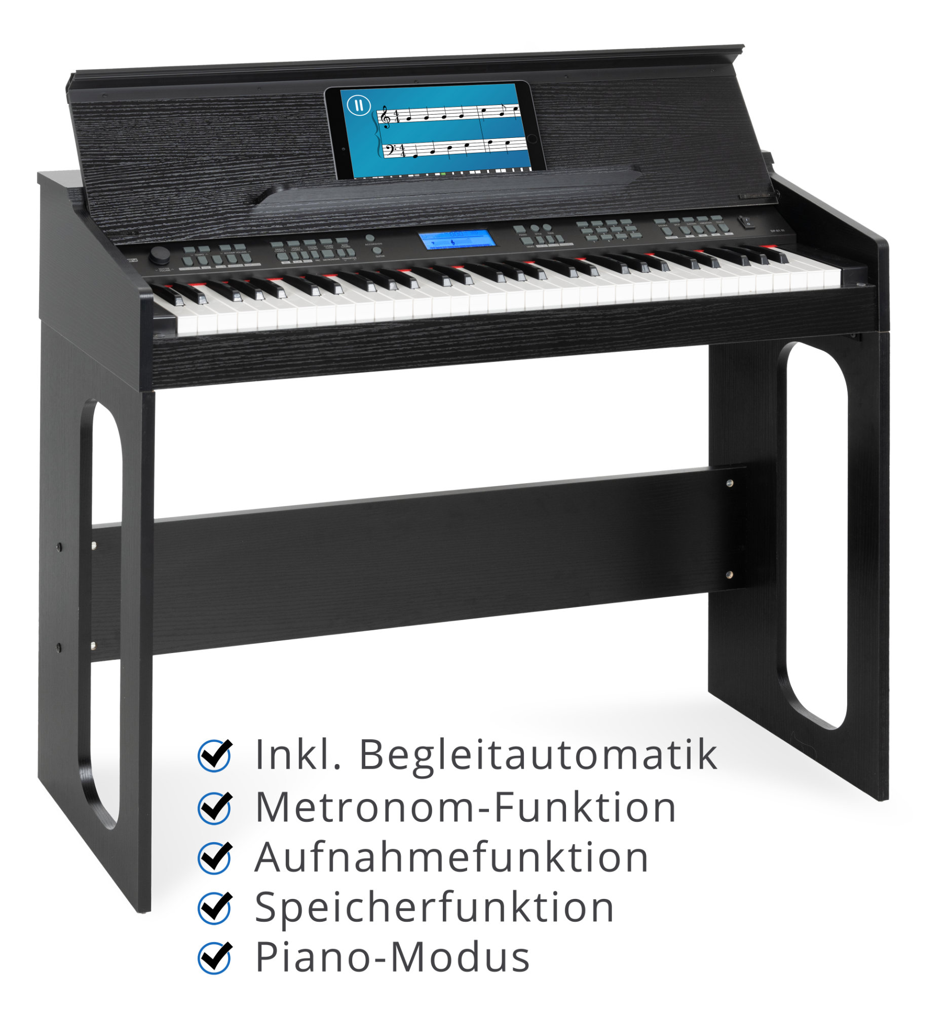 Pianoforte con tastiera a 61 tasti, tastiera per pianoforte elettrica per principianti con supporto a X, sgabello, doppia alimentazione, LCD, leggio per fogli, MP3/USB Pianoforte con tastiera a 61 tasti, tastiera per pianoforte elettrica per principianti con supporto a X, sgabello, doppia alimentazione, LCD, leggio per fogli, MP3/USB